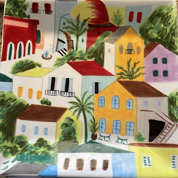 Pier 1 Villa Del Sol Hand Painted Square Salad Plates Set of 3 - Picture 4 of 4